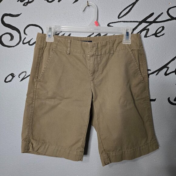 Women's Gap Hadley Cotton Bermuda Shorts, Khaki, 0 - Picture 1 of 5